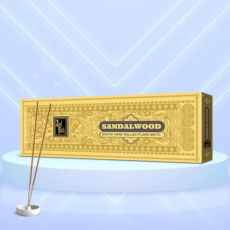 Zed Black Sandalwood Hand-Rolled Flora Batti Pack Of 2 Long-Lasting Incense Sticks For Puja Meditation Festivals And Gifting 35X2 Agarbatti Sticks