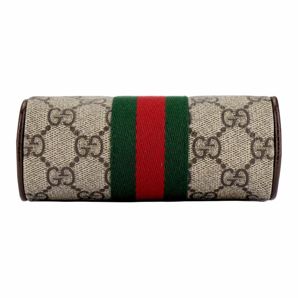 GUCCI Ophidia Vintage Logo Striped Webbing Canvas and Leather Shoulder Bag Regular Unisex Couple's Style Ebony and Brown