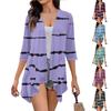 Women's  Print Irregular Three-quarter Sleeve Cardigan With Pocket Jacket