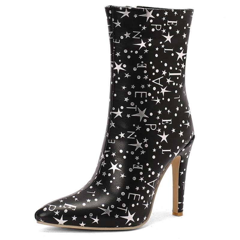 Роскошные женские ботильоны Зимняя обувь Новые тренды 2024 Золото Серебро Тонкий каблук Женские ботинки для вечеринок и танцев Обувь большого размера