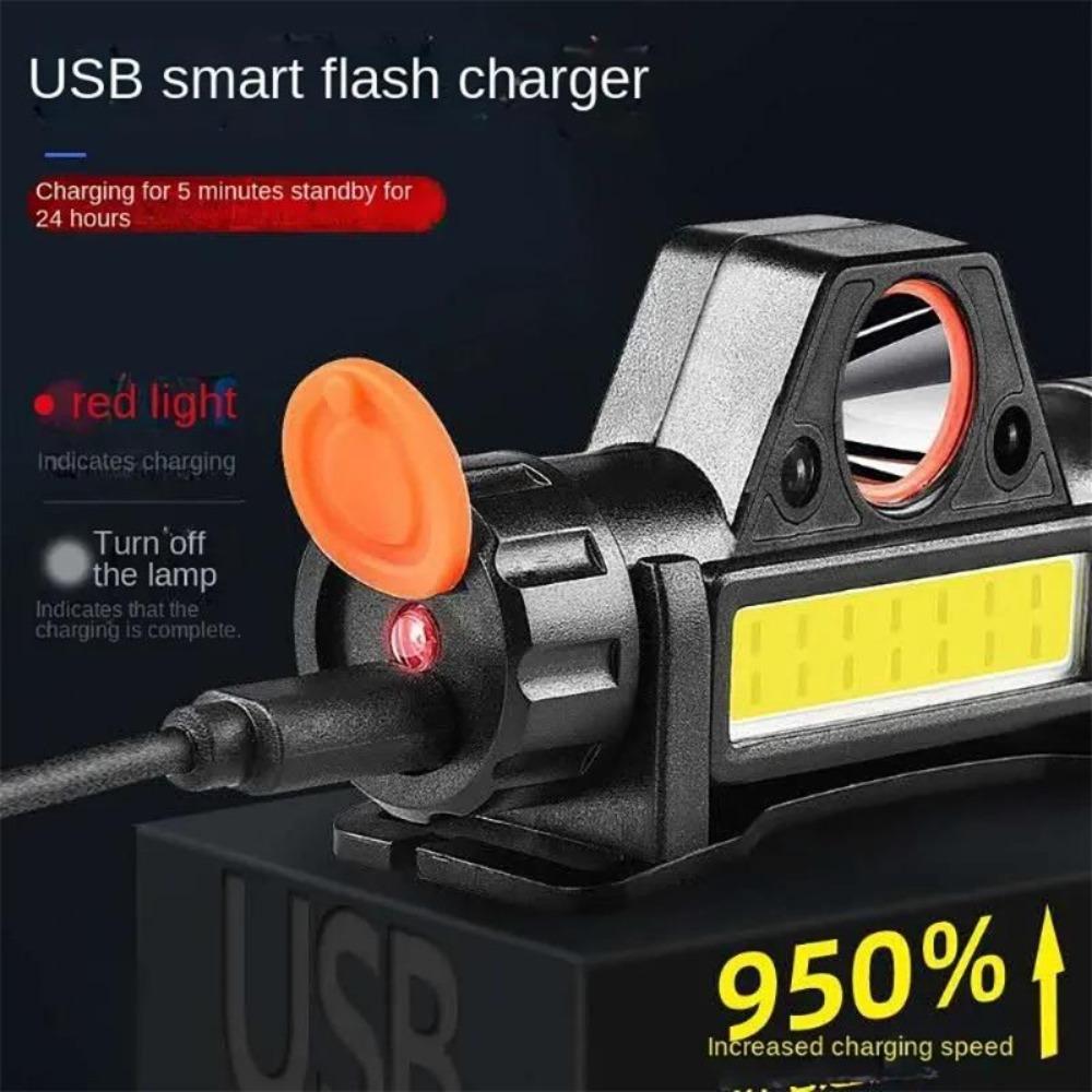 Светодиодная фара, водонепроницаемая, перезаряжаемая через USB, со встроенной батареей, индукционный налобный фонарь COB, налобный фонарик для улицы