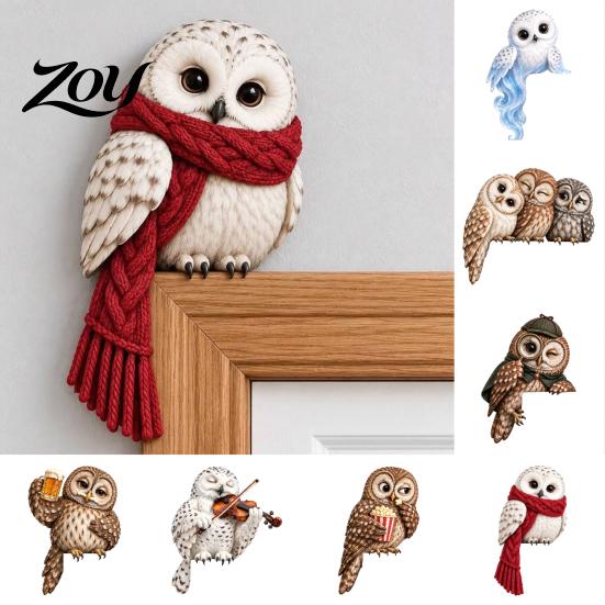 Bird Lover Gift for Teachers Wooden Owl Door Topper, Corner Sitter Decor, Whimsical Woodland Animal Rustic Farmhouse Frame Accent Ornament Frame,