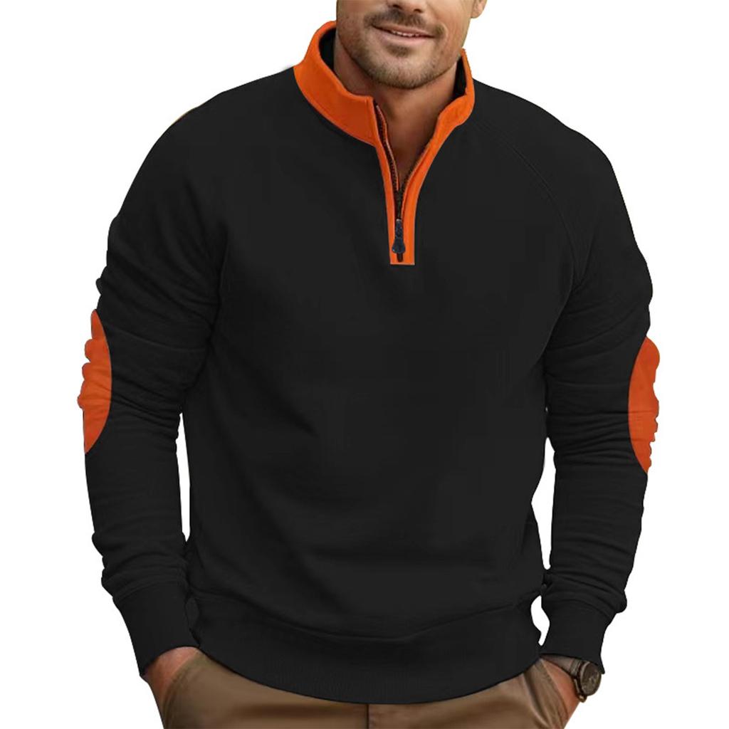 Men's Contrasting Color  Loose Casual Fleece  Stand Up Collar Pullover Half Zipper Long Sleeved Sweatshirt