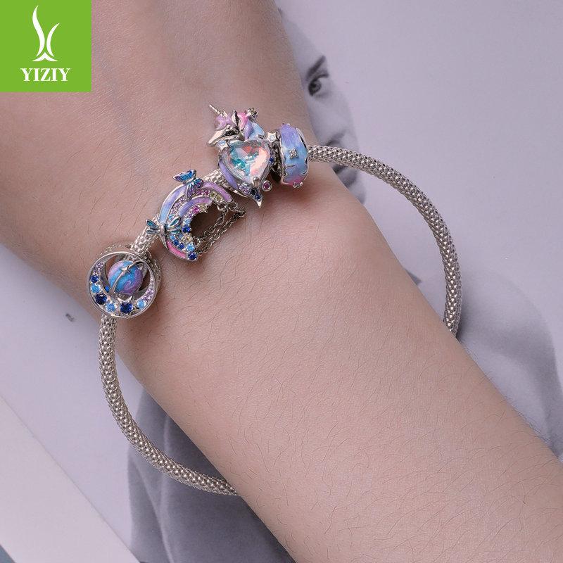 Colorful Unicorn Diy Bracelet Beaded, Dream Princess Wind S925 Silver Bead Jewelry Accessories