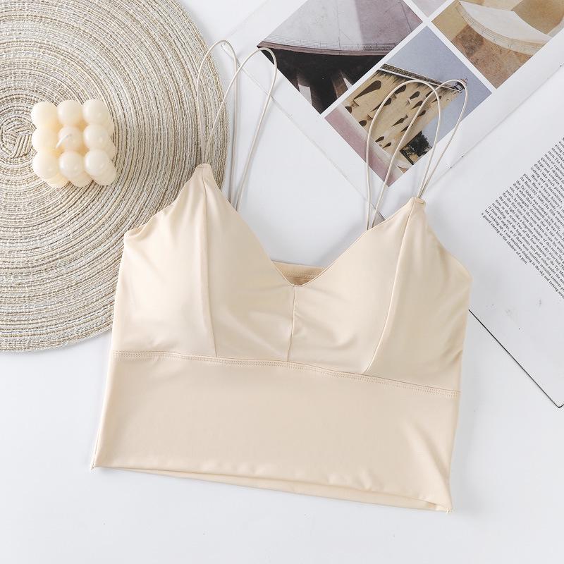 Ice Silk Seamless Padded Tube Top: Thin Straps, Wireless, Women's Sports Bra