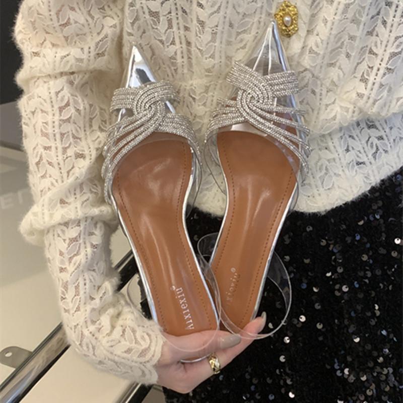 Модные туфли с открытым носком, женские туфли-лодочки, летние, роскошные, дизайнерские, стильные, прозрачные, из ПВХ, на низком каблуке, сандалии для вечеринок для женщин