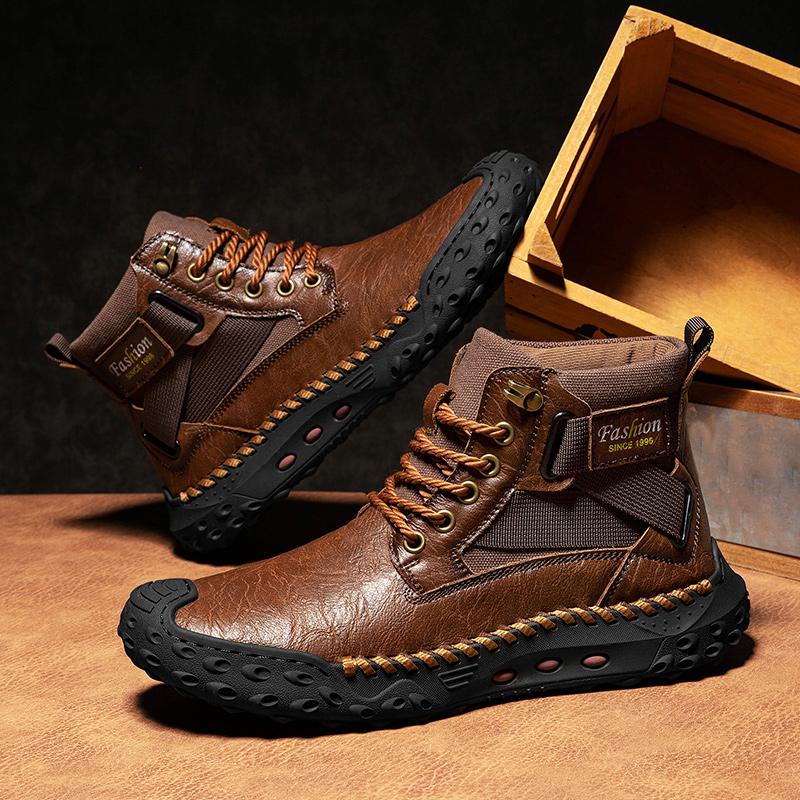 Ручная строчка Кожаные мужские ботинки Спилок Повседневная кожаная обувь Мужские ботильоны