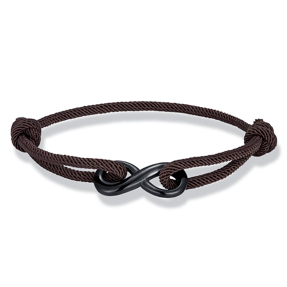 Personalized Infinity Bracelet Adjustable Braided Rope Bracelet For Couple Black Stainless Steel Matching Jewelry Gifts