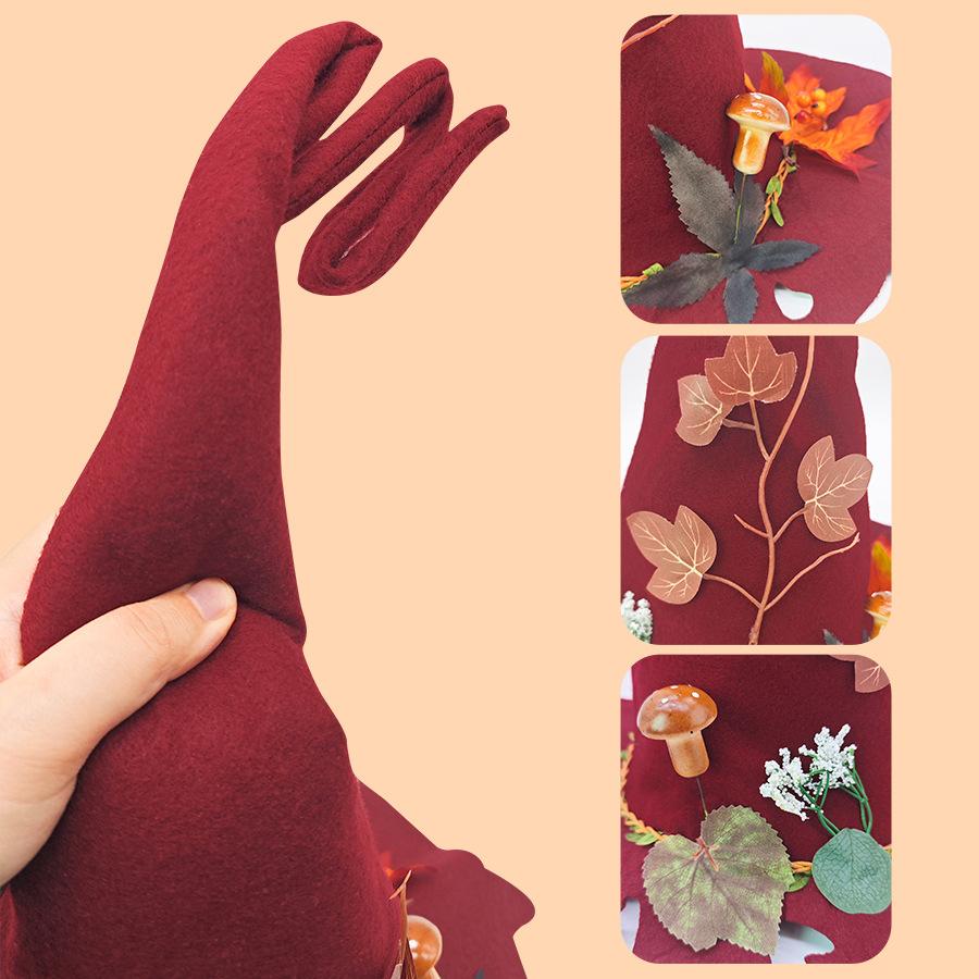 Украшения для вечеринки, Шляпа ведьмы на Хэллоуин, Шляпа ведьмы, Шляпа с красными листьями, Вечеринка на Хэллоуин, Войлочная остроконечная шляпа, Войлочный материал, Реквизит для косплея