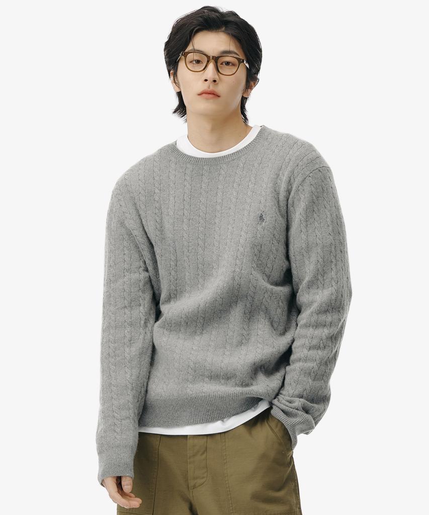 POLO RALPH LAUREN Cable Knit Wool Cotton Sweater - Grey