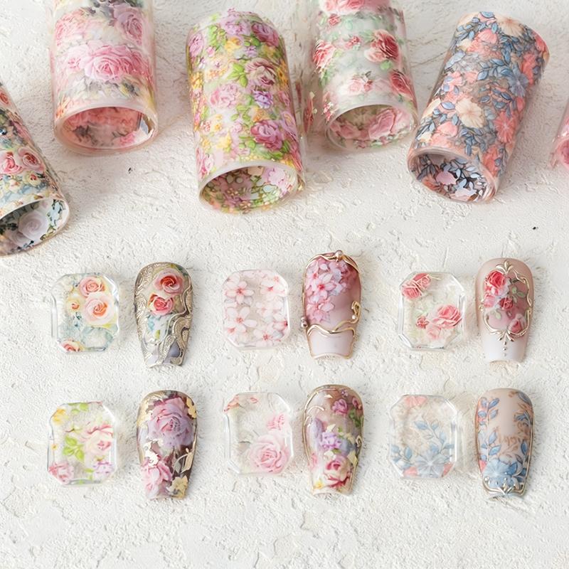 1Pcs 100cm Flower Rose Nail Transfer Foils Sticker Paper Floral Nail Wraps Tulip Nail Art Stickers Decals Nail Art Decorations