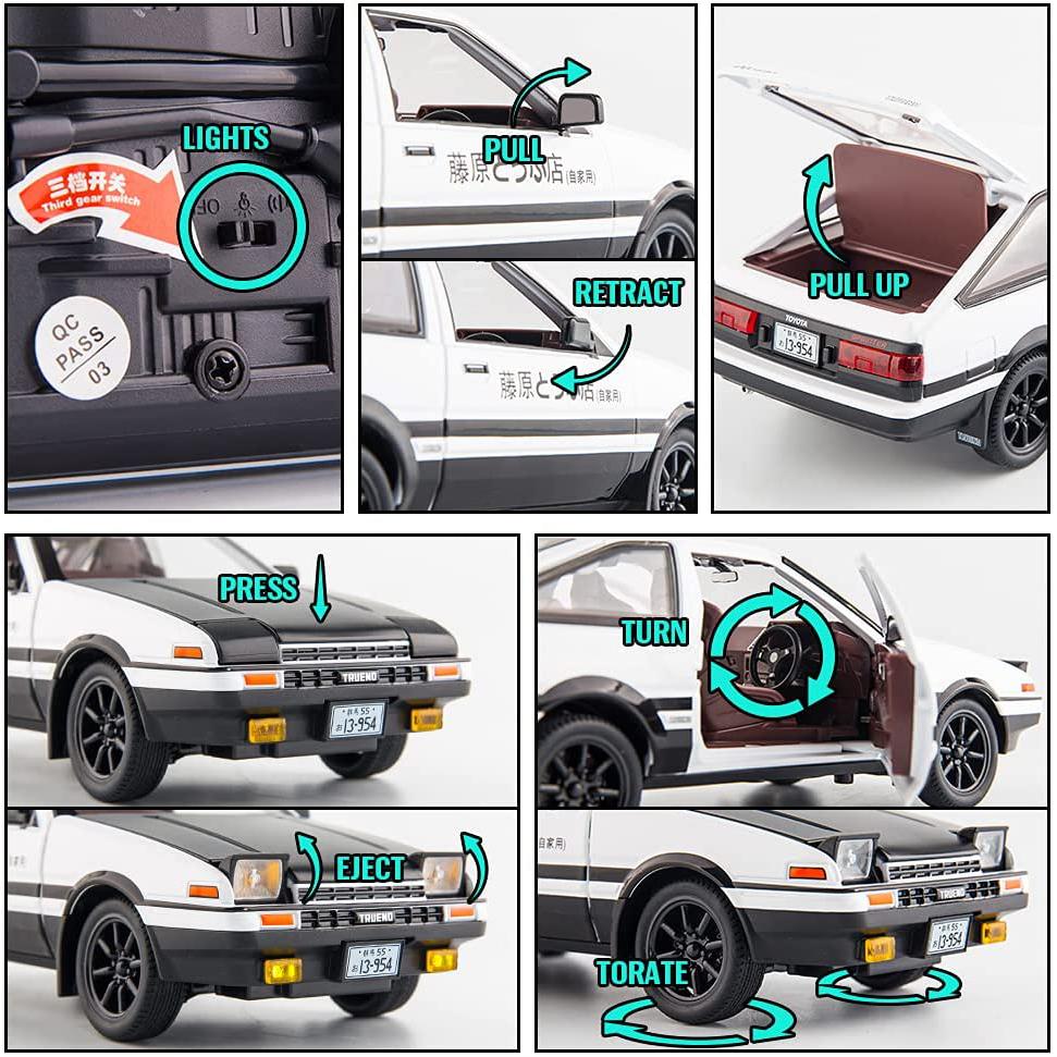1:20 Toyota AE86 Начальная модель автомобиля D, игрушечный автомобиль из цинкового сплава со звуком и светом для детей, подарок для мальчиков и девочек