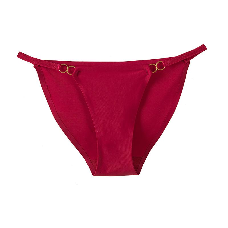 Thin Strap Iron Ring Ice Silk Seamless Panties with Adhesive, Solid Color Low Waist Women's Triangle Panties