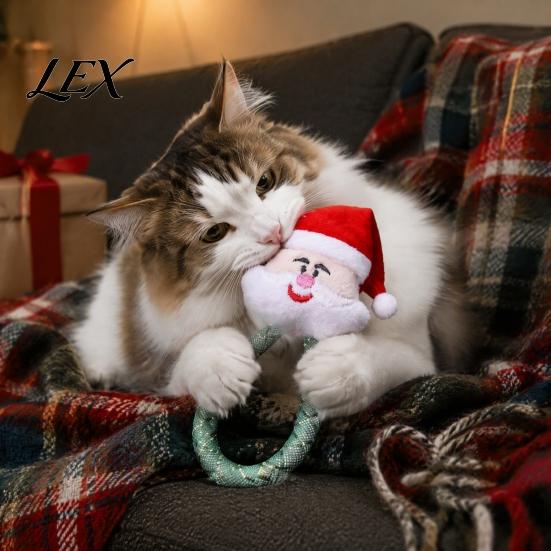 Mesh Tube Teething Toys Christmas Catnip Toy for Indoor Cats, Stuffed Cat Chew with Relief Kittens Tube, Interactive Flexible Bell Holiday Gift Teeth