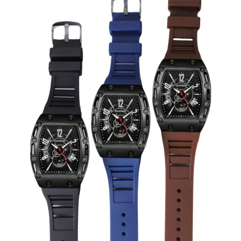 Кварцевые часы Силиконовые Прозрачные Полые Бочкообразные Кварцевые часы Повседневные Модные Спортивные Мужские часы для Подарка Отцу и Любимому Часы Рождественский Подарок