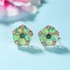 Elegant Green Stone Small Flower Stud Earrings For Women Luxury Rose Gold Color Wedding Earrings Jewelry Gifts