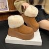 Женские зимние сноубутсы на высокой платформе с отворотом и пухом, новые утолщенные хлопковые ботинки, короткие женские ботинки