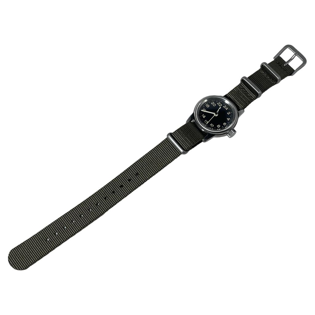 Military Watch TYPE 24H Black Dial Nylon Green NATO Strap [M.R.M.W.] A-11