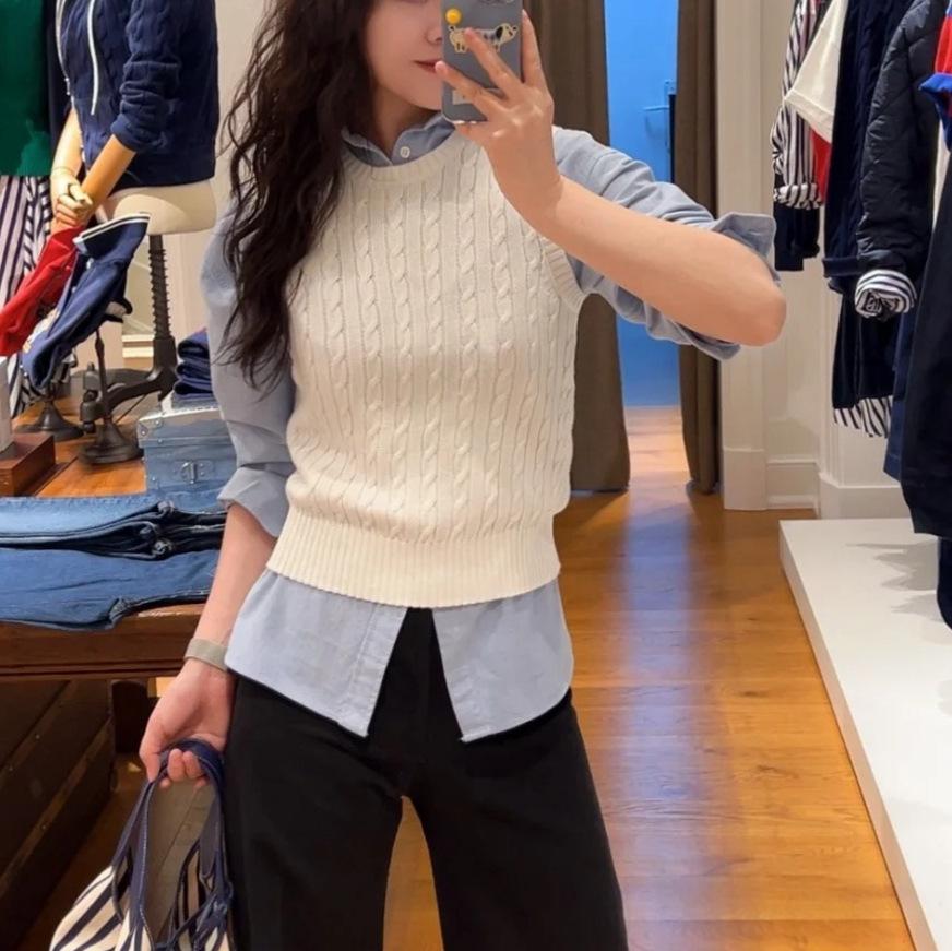 Хлопковый жилет без рукавов в рубчик с вышивкой пони Ralph Lauren в стиле преппи