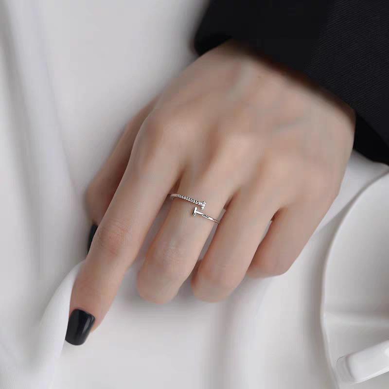 Серебряное кольцо S925 с двойной буквой Т, открытое, для женщин - Корейский стиль, Минималистичное, Ощущение роскоши, Нишевый дизайн.