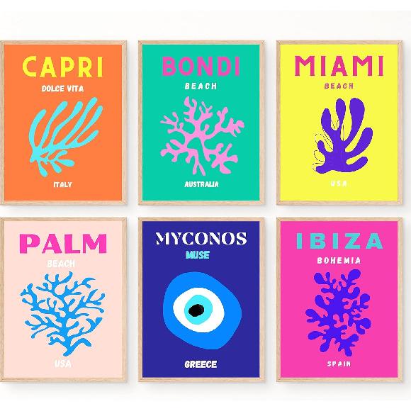 Aesthetic Matisse Wall Art Pastel Danish Posters Pink and Blue pirational Wall Art Decor for Women, Teen Girls Room Bedroom College Dorm Aesthetic