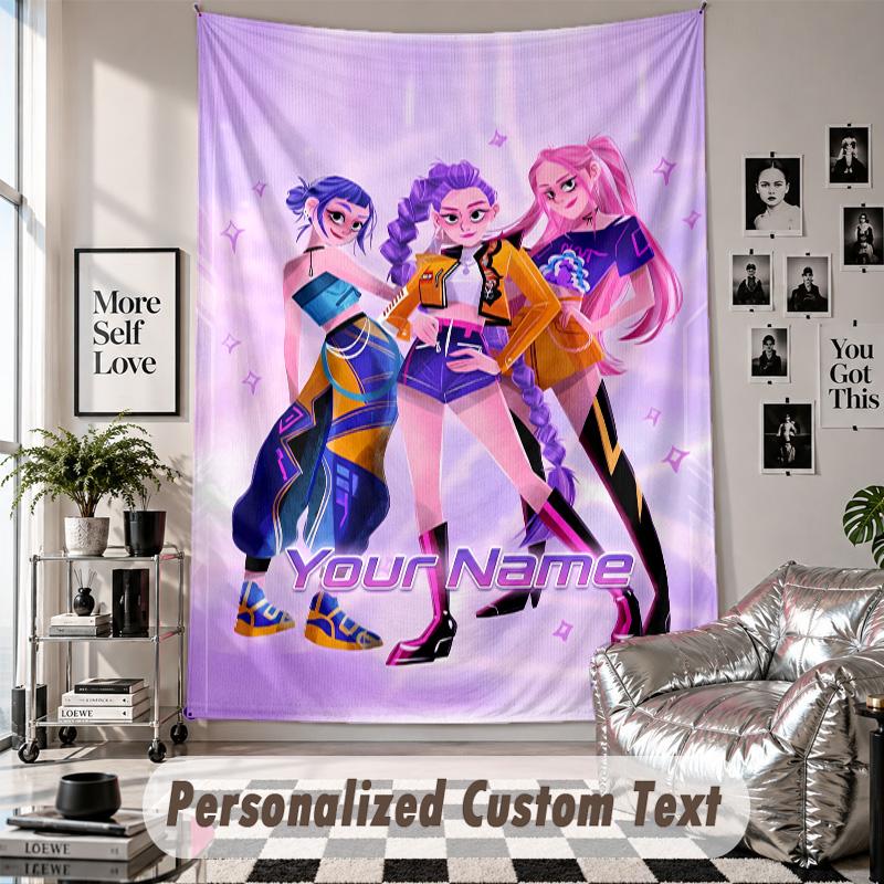 Custom Tapestry Wall Hanging, Kpop Demon Hunters Personalized Name Text Home Wall Decor