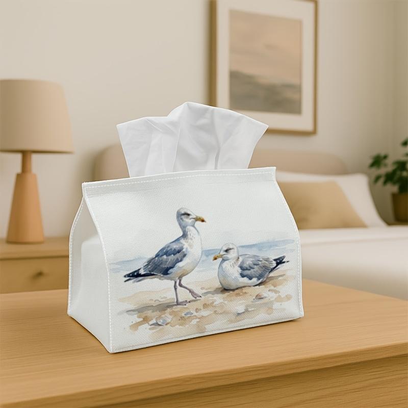 1pc Minimalist Coastal Natural Tissue Box- Seagull Shoreline Sand, Multi-Functional Paper Towel Holder for Living Room, Bedroom, Office, Kitchen Polye