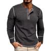 Men's Long Sleeve Shirt Men's Round Neck Button T-Shirt Color Block Top