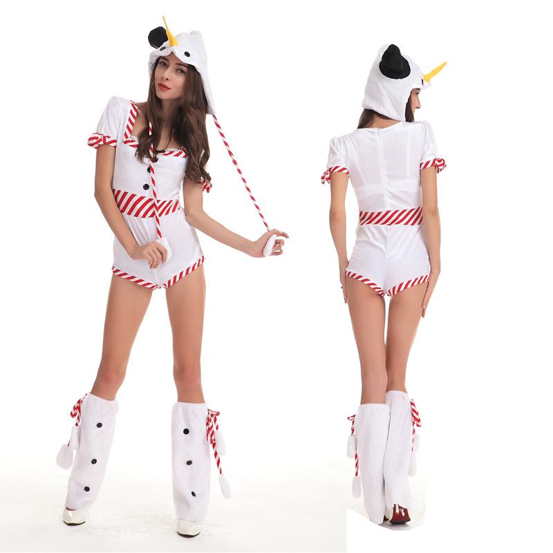 Европейские и американские рождественские костюмы: Очаровательные белые пушистые костюмы снеговиков для пар, идеально подходящие для праздничных вечеринок