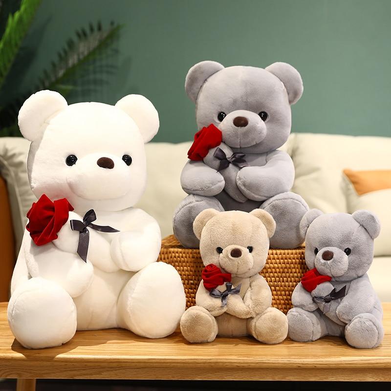 45/35/23cm Kawaii Teddy Bear with Roses Plush Toy Soft Bear Stuffed Doll Romantic Gift for Lover Home Decor Valentine's Day Gifts for Girls