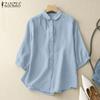 Womens Casual Solid Color Loose Button Half Sleeve Blouse