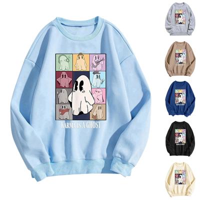 Женские топы с круглым вырезом и принтом из хлопка, повседневная мода, длинный рукав, пуловер, топ, блузка