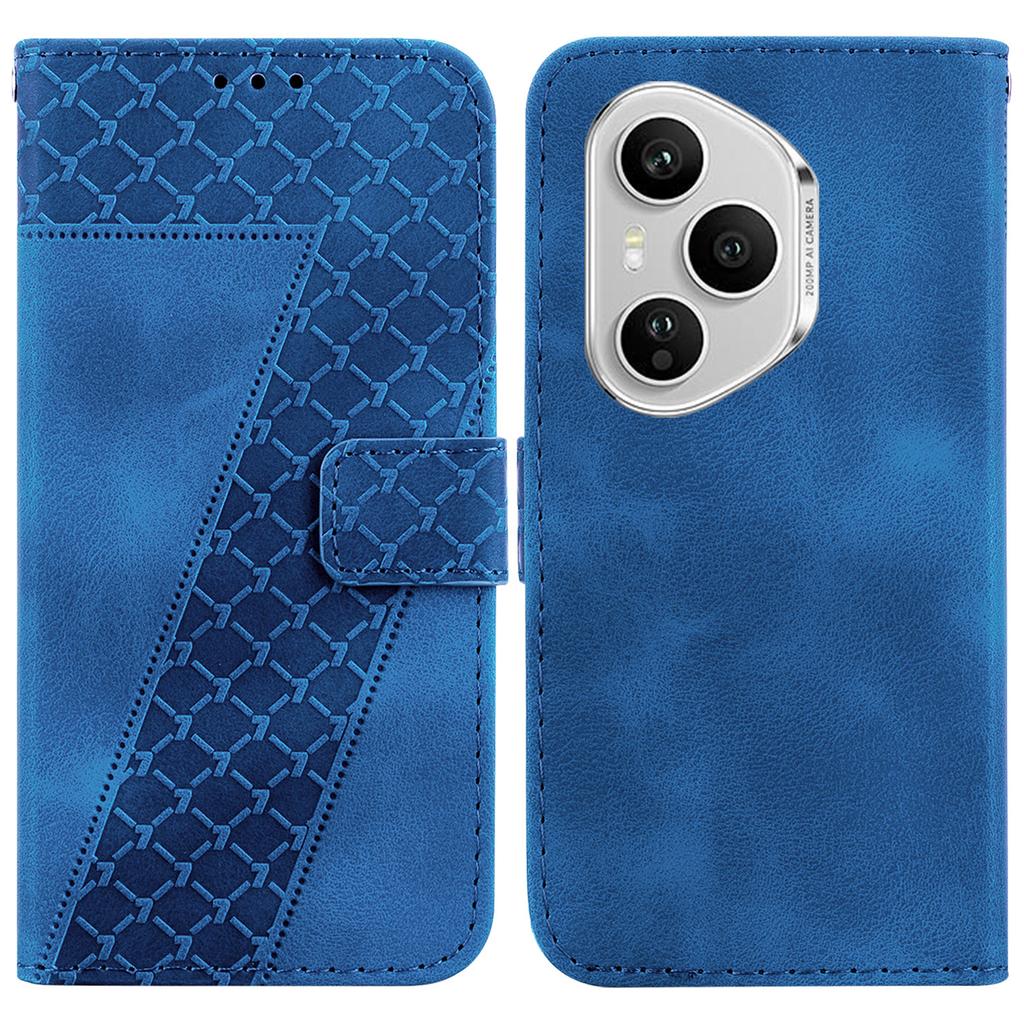 For Honor 400 Pro 5G (Global) Stand Case 7-Shaped Pattern Imprint Leather Phone Cover with Strap