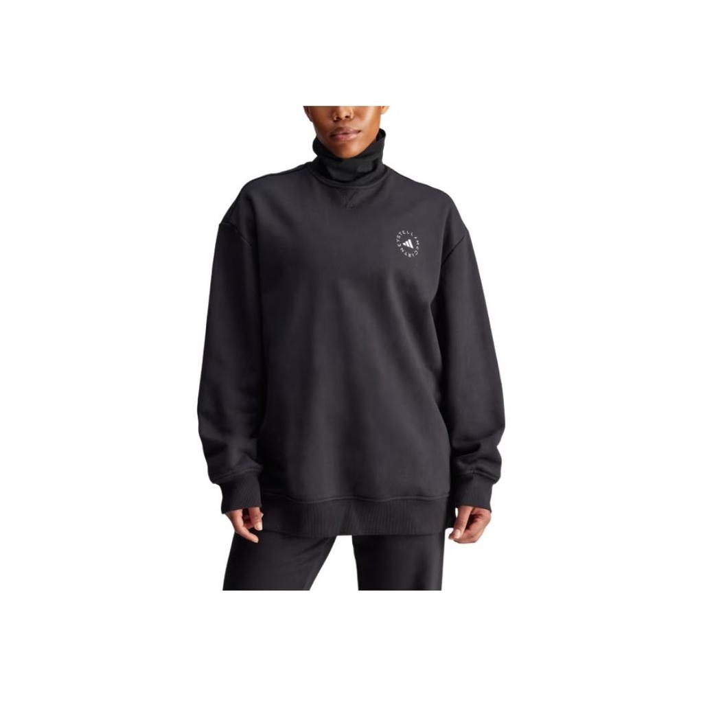 Adidas Stella McCartney Высокий ворот Свободный повседневный длинный рукав Толстовка Женские топы Черный IW9859