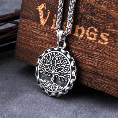 Ожерелье из нержавеющей стали Viking Tree of Life, винтажное мужское байкерское панк-хип-хоп скандинавское украшение, кулон, подарок для парня
