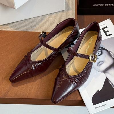 Модная женская обувь на среднем каблуке с острым носком, туфли-лодочки, модные плиссированные сандалии с пряжкой, новинка осени 2025 года, элегантная обувь для вечеринок, женские туфли