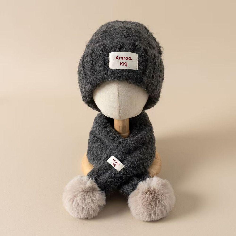 Knitted Knit Beanie Scarf Warm Plush Baby Beanie Hat New Pom Pom Scarf Boys Girls