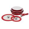 D&S Detachable Handle Frying Pan Set, Red, Ceramic, Induction, Gas, and Oven Compatible, 18cm, 24cm, 26cm, with Glass Lid, DSCW6P