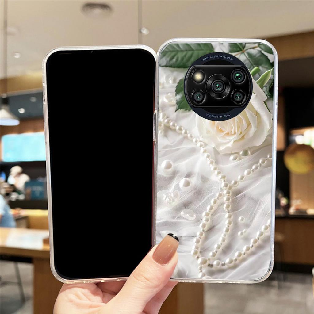 Rose Flower Daisy Oil Painting Phone Case For Xiaomi Poco X3 NFC X3Pro Cover Protection Clear Couple Transparent PocoX3 6.67"