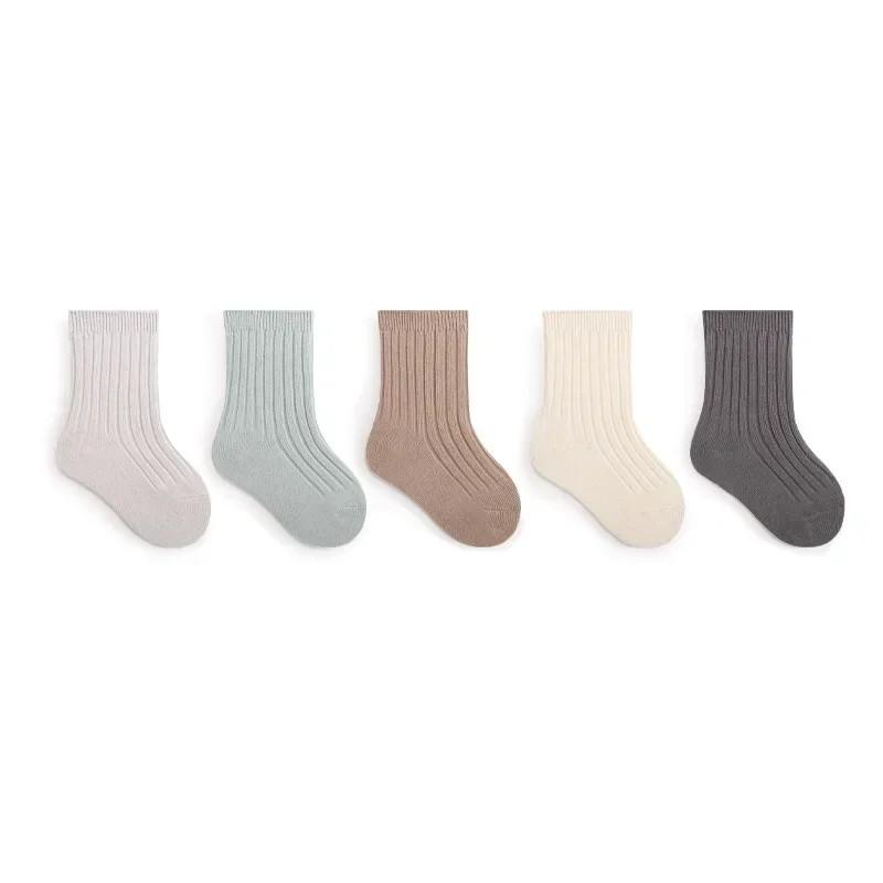 5 пар весенне-осенних хлопковых домашних спортивных чулок в корейском стиле, милые белые высокие длинные носки в полоску для маленьких мальчиков и девочек, аксессуары