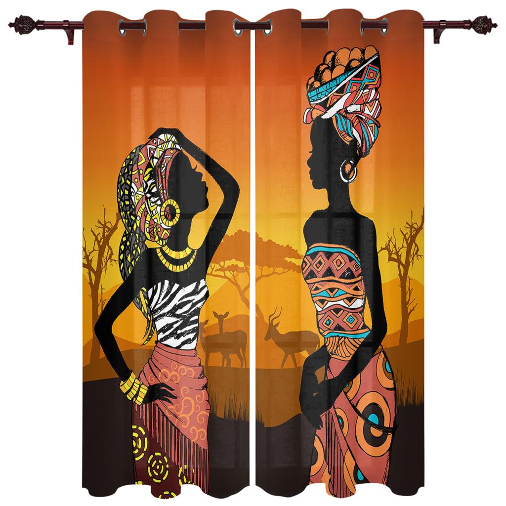 Ethnic Style African Women Black Women Curtains for Bedroom Living Room Drapes Kitchen Children's Room Window Curtain Home Decor