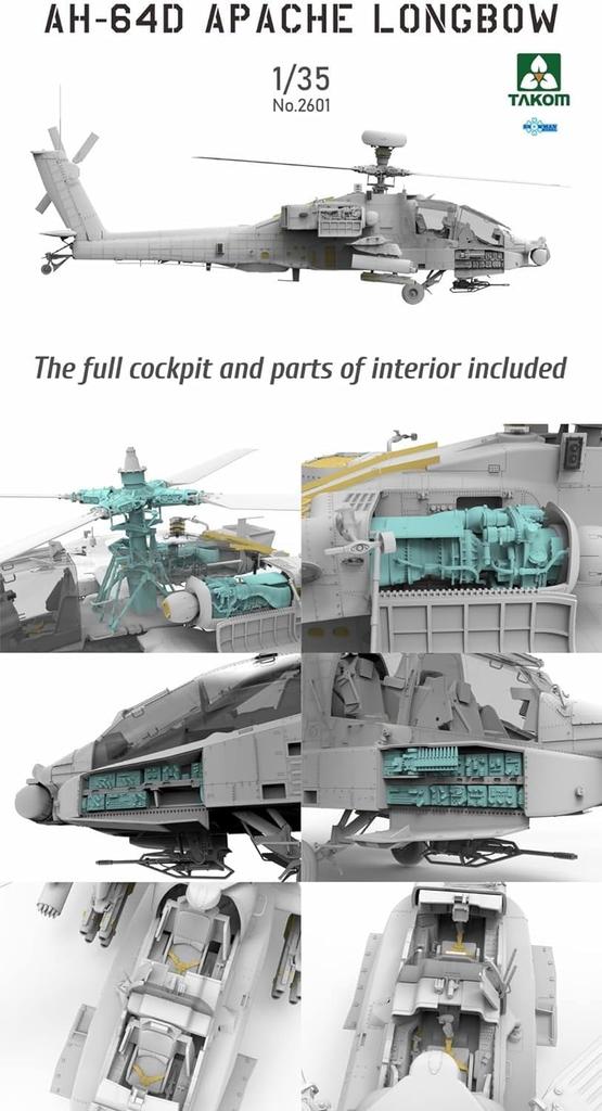 Пластиковая модель ударного вертолета армии США Apache Longbow Tacom TKO2601, цветное литье 1/35 AH-64D