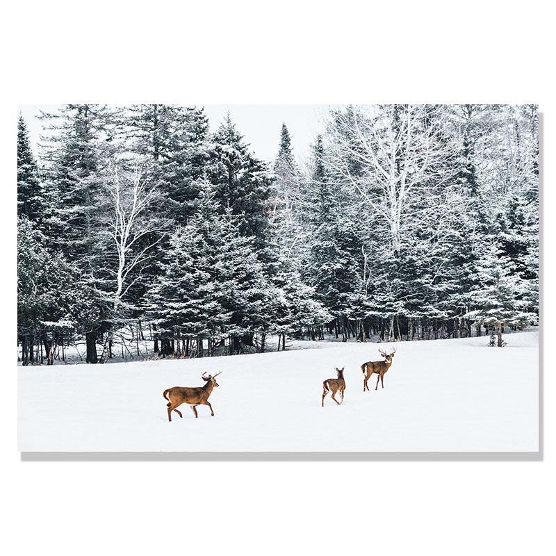 Flower Lake Snow Owl Deer Forest Landscape Winter Wall Art Canvas Painting Nordic Posters And Prints Wall Pictures Home Decor
