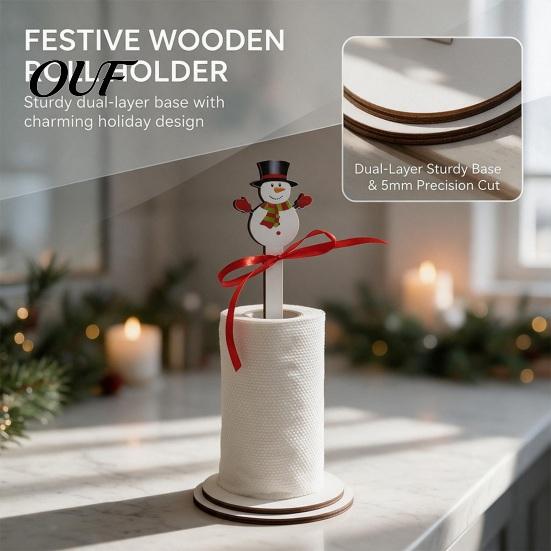 Stable Roll Storage Stand Christmas Wooden Paper Towel Holder, 2D Dispenser with Snowman Holiday Dining Table Decor Santa Patterns, Decorative Tissue