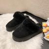 Зимние женские тапочки на платформе, теплые плюшевые тапочки, женские модные домашние и уличные пушистые замшевые мюли, женские зимние хлопковые туфли
