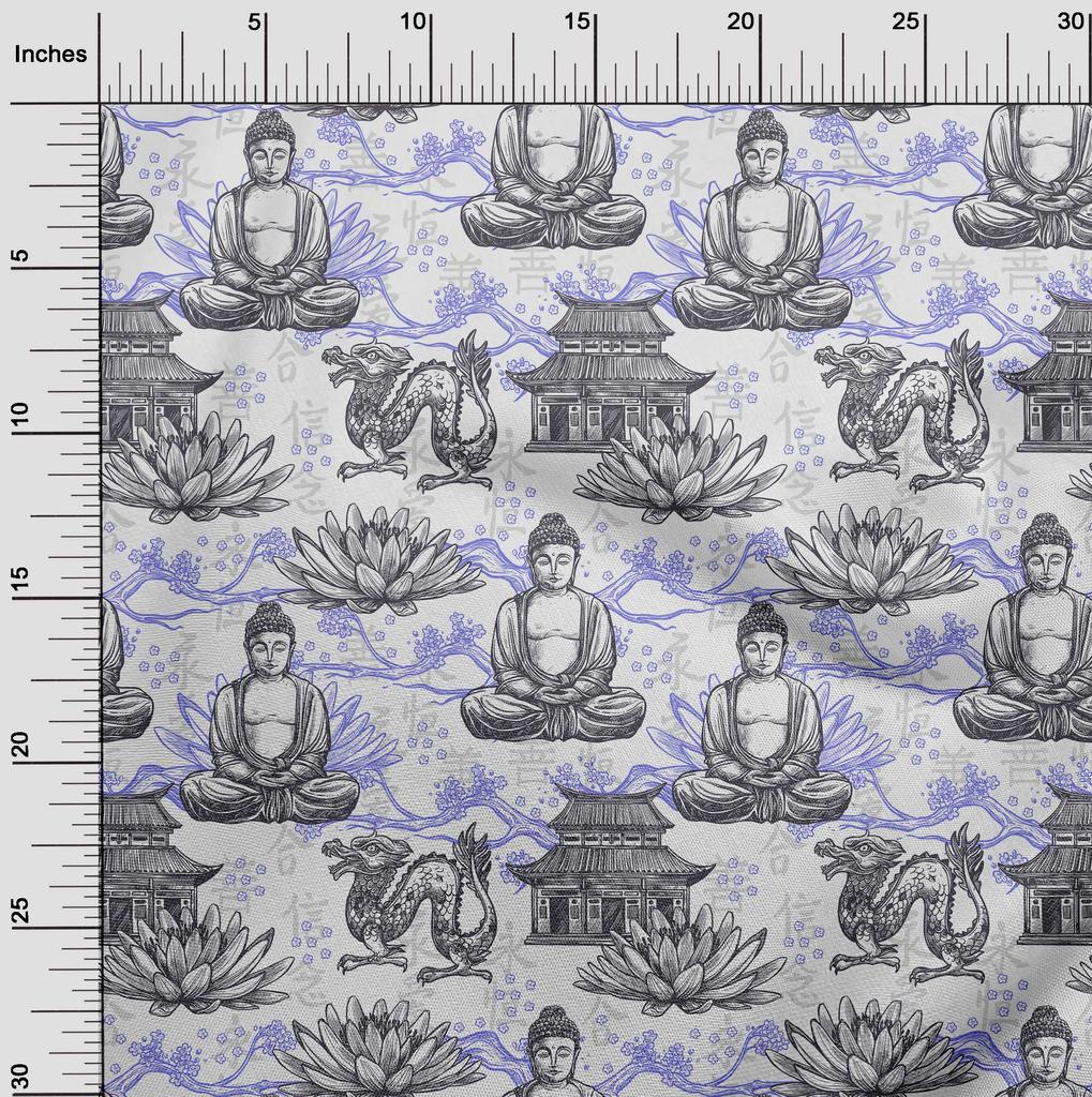 oneOone Cotton Flex Blue Fabric Asian Buddha Dress Material Fabric Print Fabric By The Yard 40 Inch