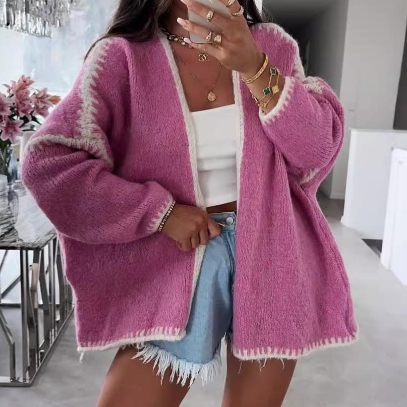 Fall Winter New Ins Style Chunky Knit Cardigan Coat Loose Fit Open Front Sweater Jacket