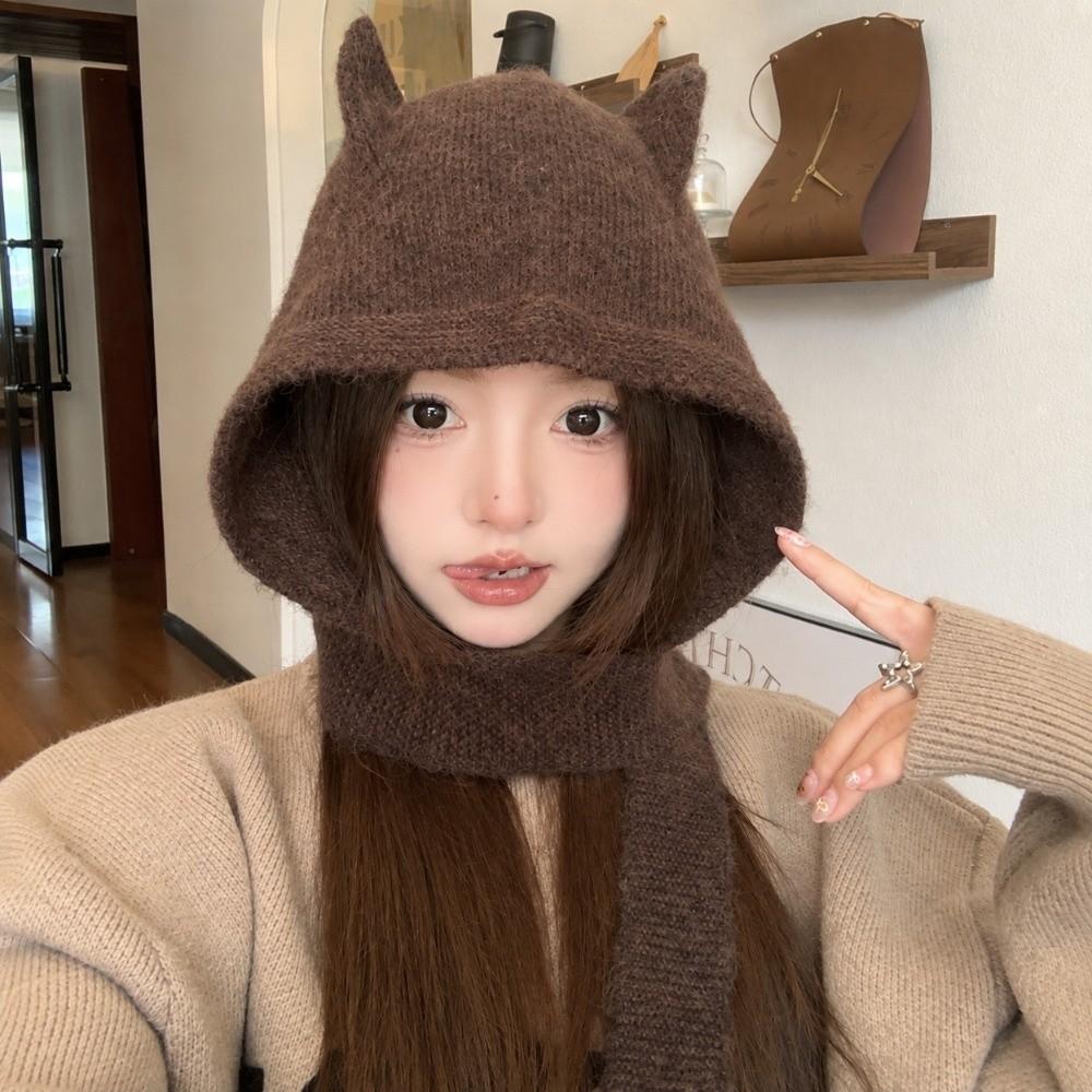 Versatile Women's Winter Knitted Hat Windproof Ear Protection Cap Balaclava Hats Autumn Winter
