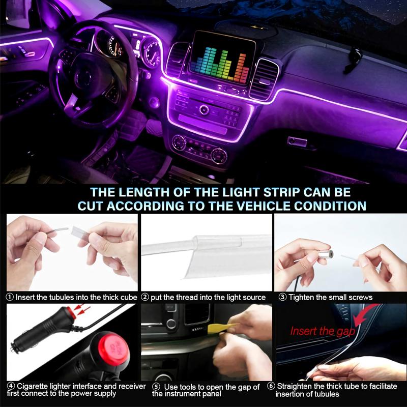 Салон автомобиля Неоновые RGB светодиодные ленты Гибкие EL-проводные фонари с управлением через приложение, окружающая атмосфера, полосы света, декоративные лампы
