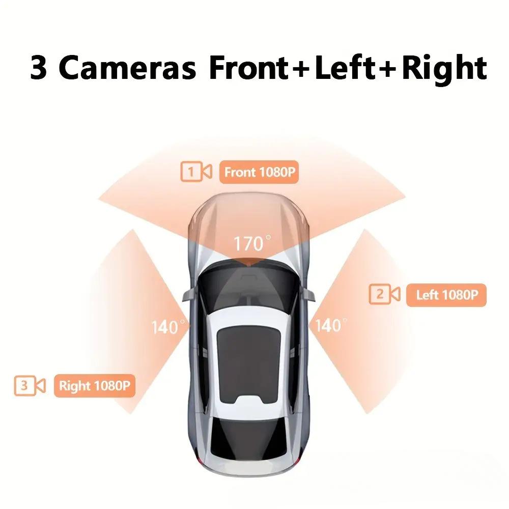 3 Channel Dash Cam Video Recorder Three Lens Front Back Left Car Camera with Rear View DVR 1080P Monitor Black Box Car Accessories